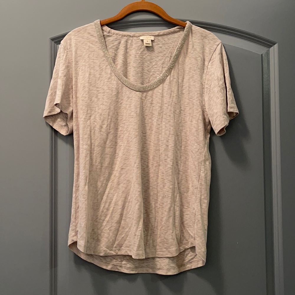 J crew gray with silver beading t shirt medium